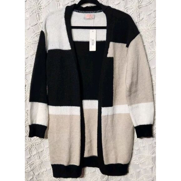 C+D+M Collection Neutral Colorblock Open Cardigan Womens S White Black Beige NWT - Picture 1 of 9